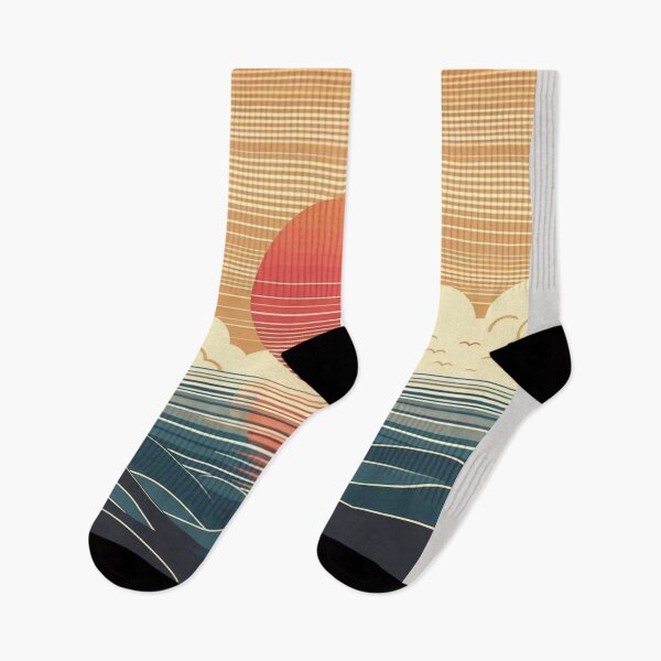 Item preview, Red Sunset Ocean Wave sky colorful line Art   designed and sold by Nanthanon.