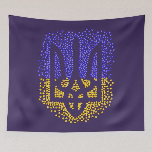 Item preview, Ukrainian national emblem trident tryzub contour with scattering stars designed and sold by CutieBlue.