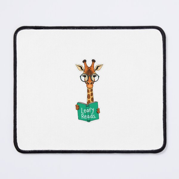 Item preview, A tall giraffe with big round glasses perched on its nose, and a book in its hooves titled "Leafy Reads" designed and sold by Stickrific.