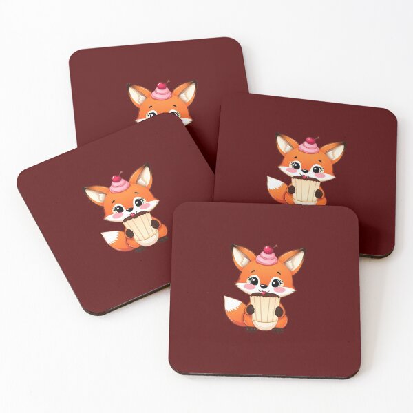 Item preview, A playful fox holding a cupcake with pink frosting and a cherry on top, licking its lips in anticipation designed and sold by Stickrific.