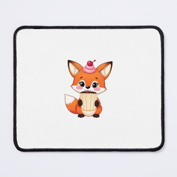 Item preview, A playful fox holding a cupcake with pink frosting and a cherry on top, licking its lips in anticipation designed and sold by Stickrific.