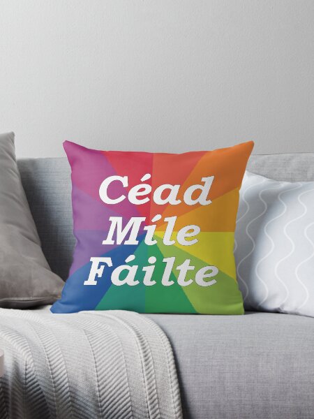 Item preview,   One hundred thousand welcomes/ Ceud Míle Fáilte' in Scottish Gaelic with rainbow background designed and sold by Mamaidh Made.