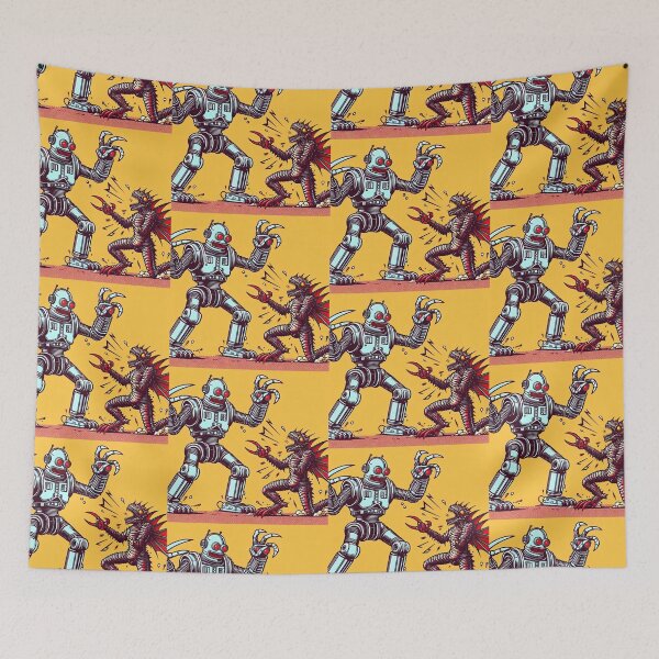 Item preview, Giant Robot Battling A Monster Pop Art Style designed and sold by artofuniverse.