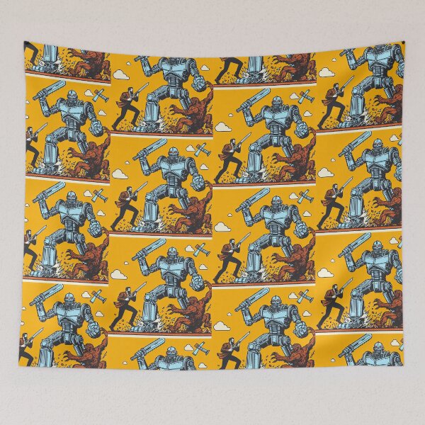 Item preview, Giant Robot Battling A Monster Pop Art Style designed and sold by artofuniverse.