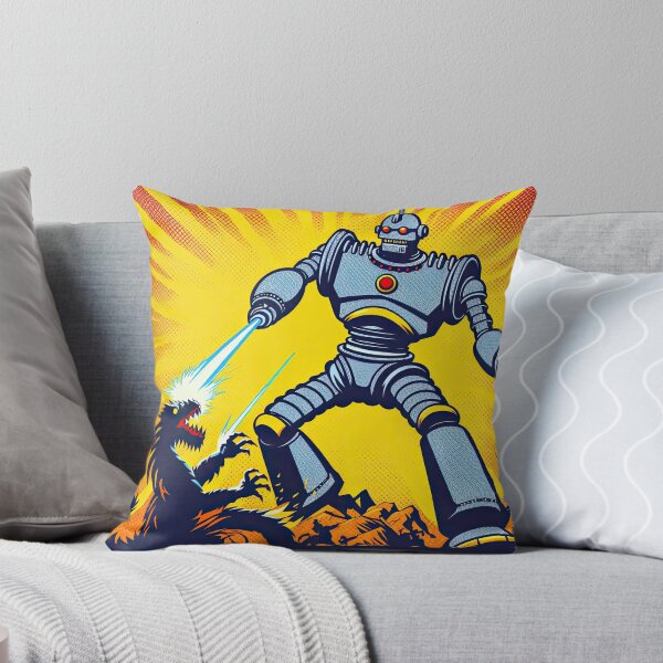 Item preview, Robot gigante luchando contra un monstruo estilo pop art designed and sold by artofuniverse.
