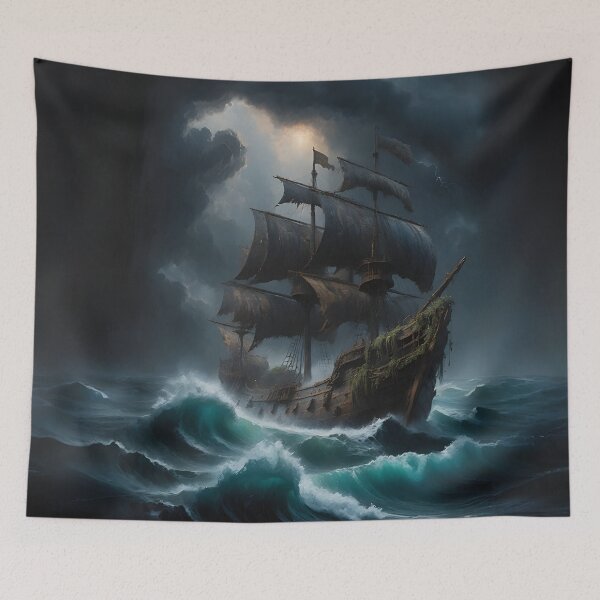 Item preview, Ghost Ship in the Stormy Sea - Enigmatic Nautical Art by LaLi Designs designed and sold by LaLi-Designs.