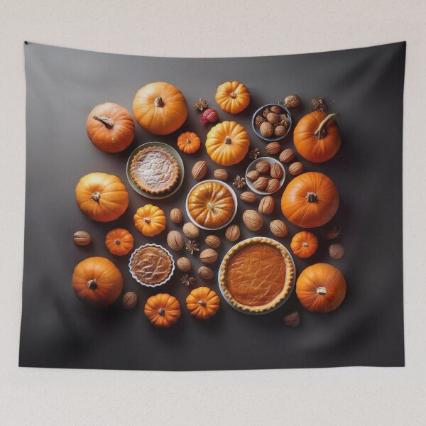 Item preview, Autumn composition: autumn fruits, pumpkins, pumpkin cream pie, leaves, abundance.6 designed and sold by My-fake-places.