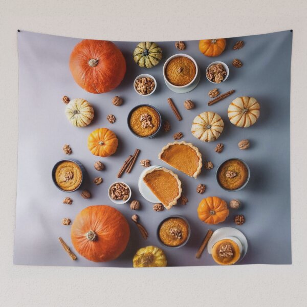 Item preview, Autumn composition: autumn fruits, pumpkins, pumpkin cream pie, leaves, abundance.5 designed and sold by My-fake-places.