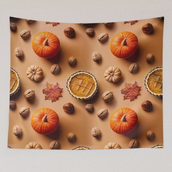 Item preview, Autumn composition: autumn fruits, pumpkins, pumpkin cream pie, leaves, abundance.4 designed and sold by My-fake-places.