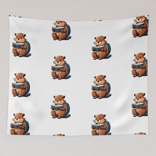 Item preview, Cute Fuzzy Beaver Reading Blue Book - Kid-Friendly Nursery Design designed and sold by CrownedCanvas.