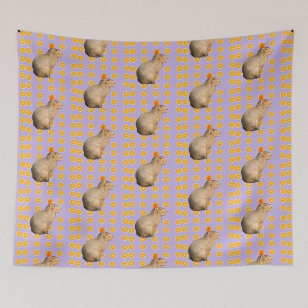 Item preview, Capybara with Oranges Purple Background designed and sold by GeekyGirlsGarb.