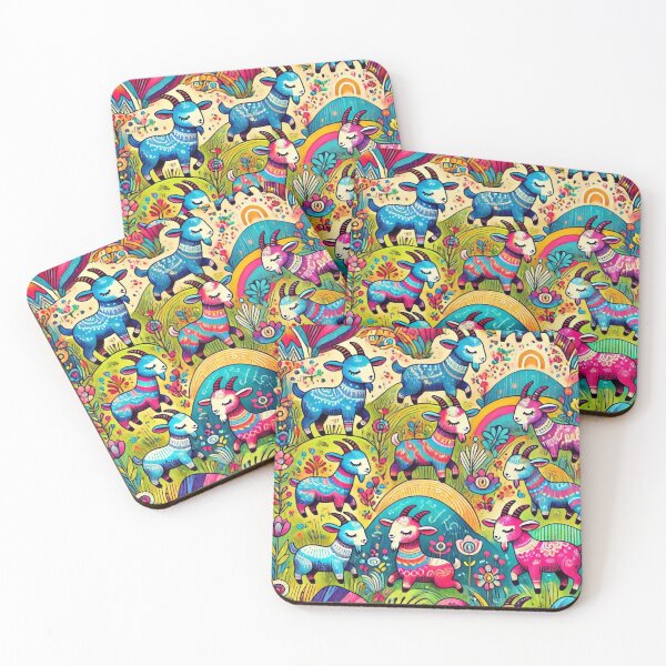 Item preview, Colourful Fainting Goats in a Vibrant Pastoral Wonderland designed and sold by Sillytoe.