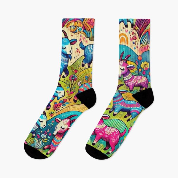Item preview, Colourful Fainting Goats in a Vibrant Pastoral Wonderland designed and sold by Sillytoe.