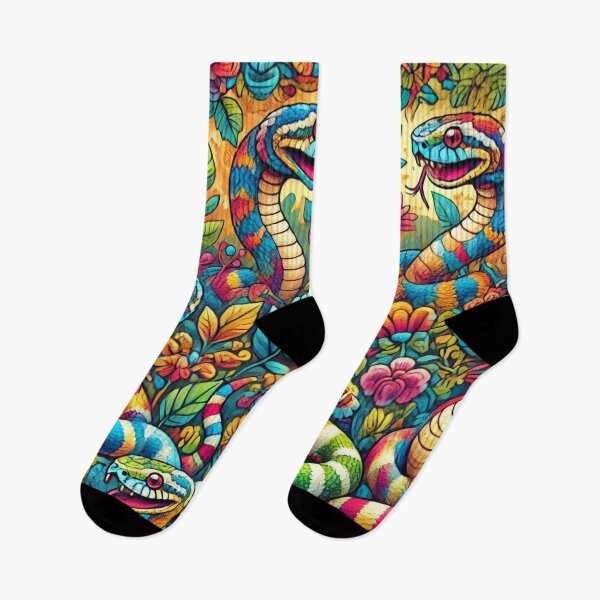 Item preview, Colourful Snakes in a Vibrant Floral Jungle designed and sold by Sillytoe.