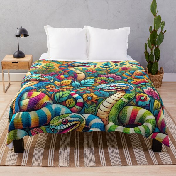 Item preview, Colourful Snakes in a Vibrant Floral Jungle designed and sold by Sillytoe.