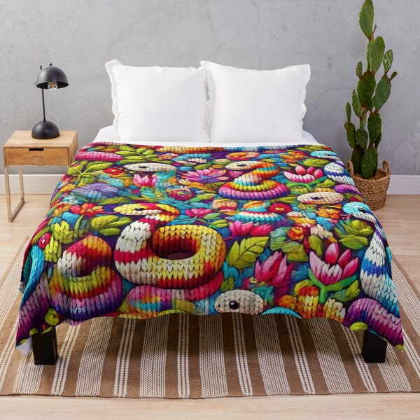Item preview, Knitted Snakes in a Colourful Floral Garden designed and sold by Sillytoe.