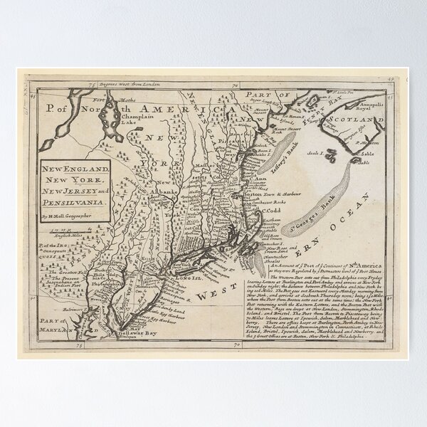 Item preview, Antique Map 1729 "NEW ENGLAND, NEW YORK, NEW JERSEY and PENSILVANIA " designed and sold by Jeditwins.