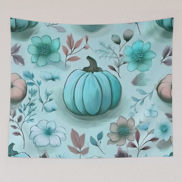 Item preview, Autumn composition - pumpkins entwined with autumn plants.2/ sky blue designed and sold by My-fake-places.