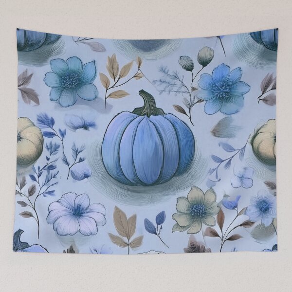 Item preview, Autumn composition - pumpkins entwined with autumn plants.2/ pastel navy blue designed and sold by My-fake-places.