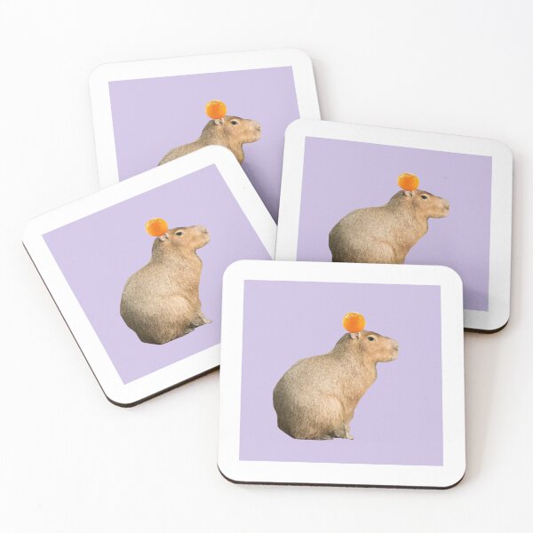 Item preview, Capybara with Orange on Head Purple Background designed and sold by GeekyGirlsGarb.