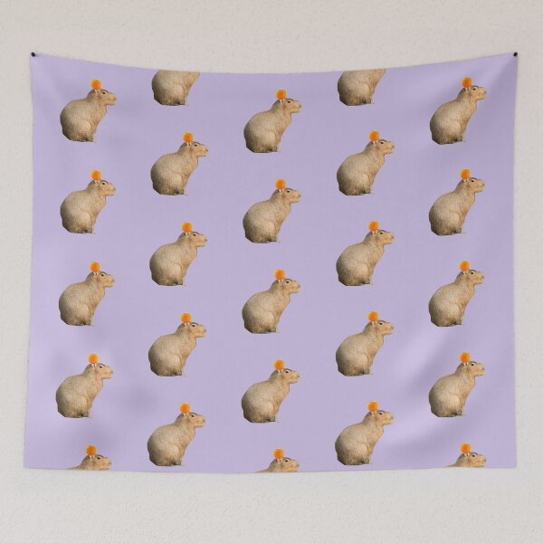 Item preview, Capybara with Orange on Head Purple Background designed and sold by GeekyGirlsGarb.