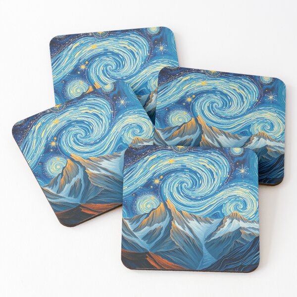 Item preview, Van Gogh inspired starry night above mountain range designed and sold by MartialArtisan.