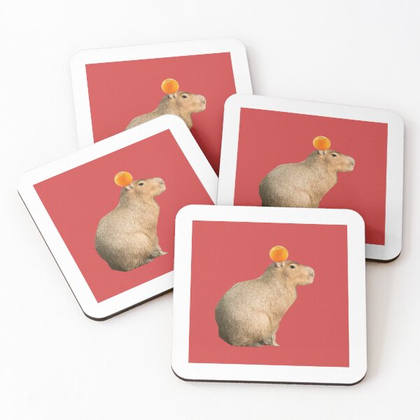 Item preview, Capybara with Orange on Head Red Background designed and sold by GeekyGirlsGarb.