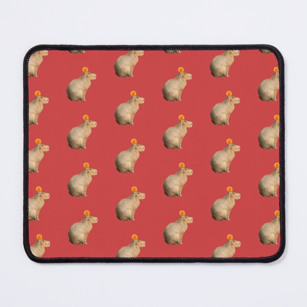 Item preview, Capybara with Orange on Head Red Background designed and sold by GeekyGirlsGarb.