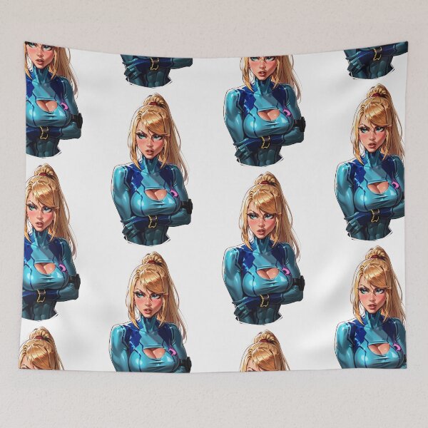 Item preview, Samus Aran in blue suit Looking Around designed and sold by MadeByHaresShop.