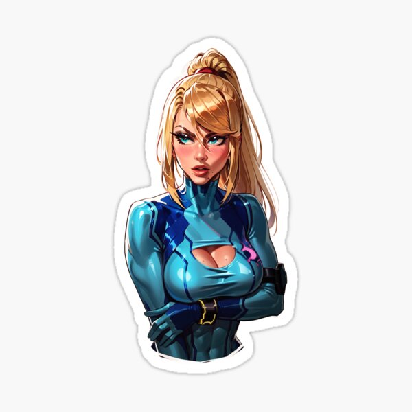 Item preview, Samus Aran in blue suit Looking Around designed and sold by MadeByHaresShop.