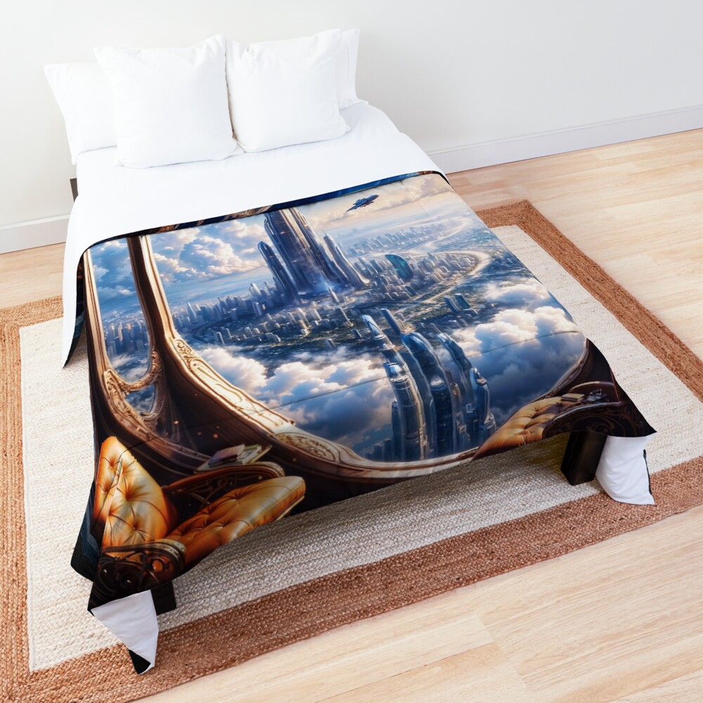 Trektus Metropolis Futuristic Sci-Fi Cityscape Astounding AI Concept Art by Xzendor7 Decorative Art Print Comforter