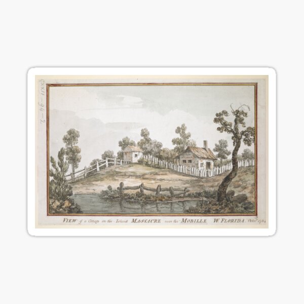 Item preview, Vintage watercolor 1764 "VIEW of a Cottage on the Island MASSACRE near the MOBILLE W. FLORIDA" designed and sold by Jeditwins.