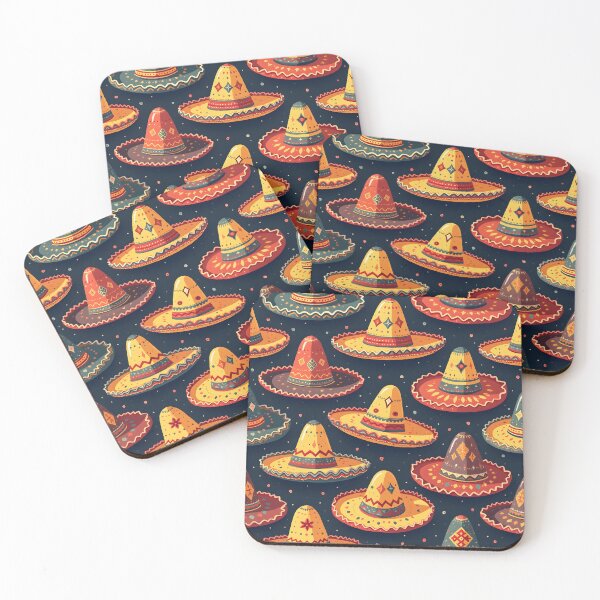 Item preview, Vibrant Sombrero Pattern - Colorful Hats on Dark Blue Background designed and sold by CrownedCanvas.