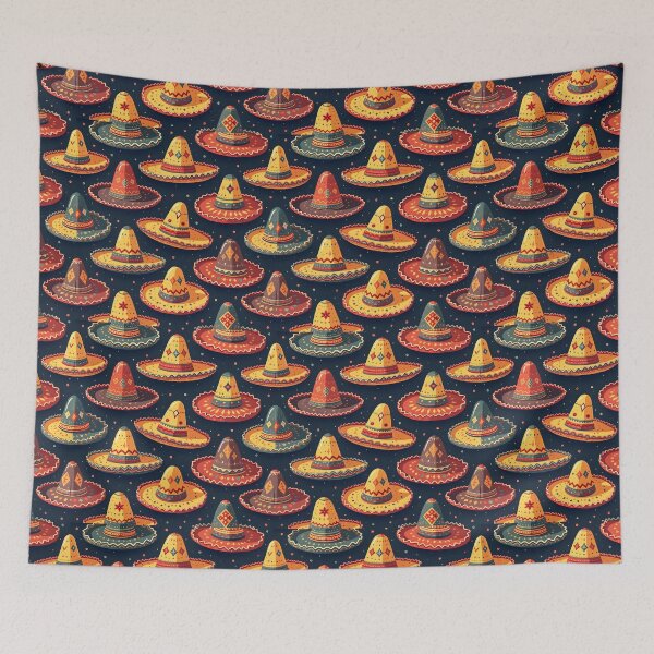 Item preview, Vibrant Sombrero Pattern - Colorful Hats on Dark Blue Background designed and sold by CrownedCanvas.