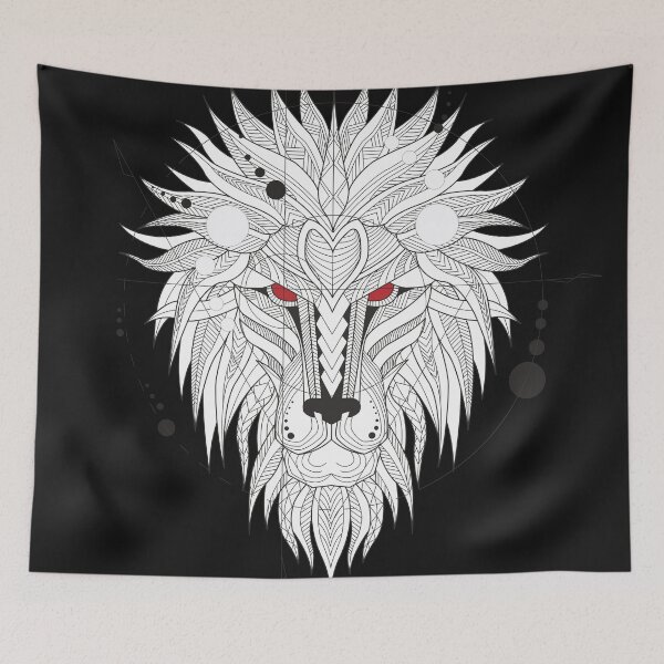 Item preview, Occult Animal Mandala Sacred Lion Alchemy Boho Design Geometry Wall Art Black and white designed and sold by tanabe.
