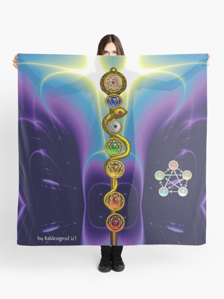 Foulard Canne D Asclepius 7 Chakras 5 Elements Yoga Energie Spirituelle Bleu Violet Par Bulganlumini Redbubble