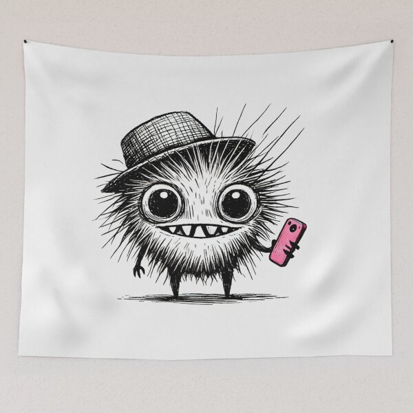 Item preview, Funny Messy Monster with Pink Phone designed and sold by Blink Art Studio.