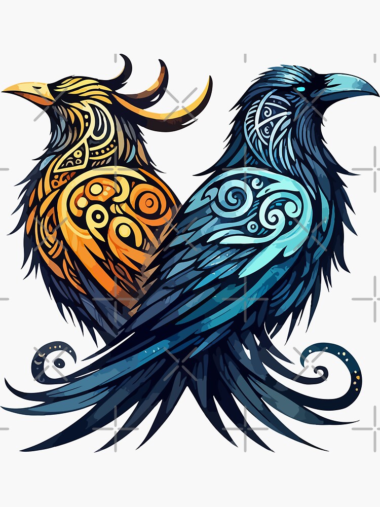 Thumbnail 3 of 3, Sticker, Huginn And Muninn Odin Ravens designed and sold by TomFrontierArt.
