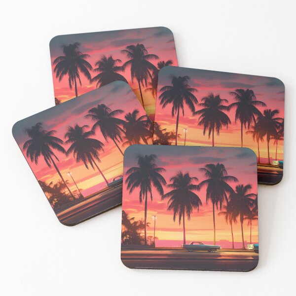 Item preview, 1980s Miami Sunset with Classic Cars designed and sold by GreenInkXpress.