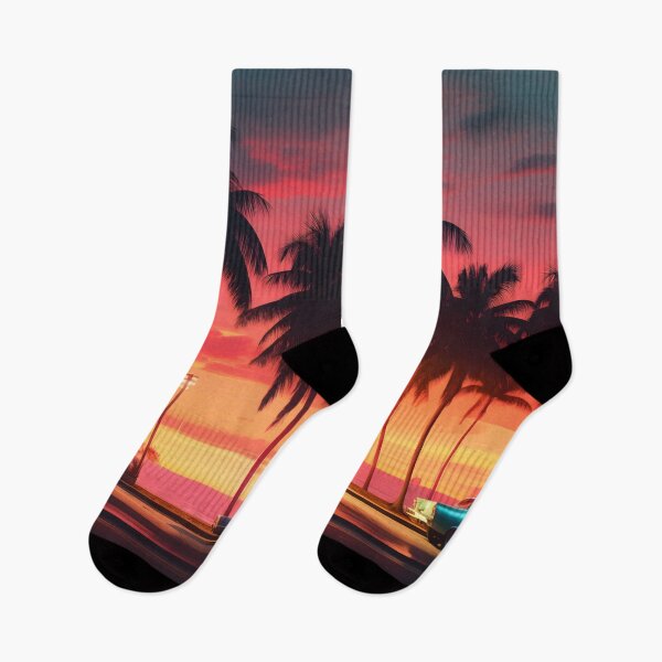 Item preview, 1980s Miami Sunset with Classic Cars designed and sold by GreenInkXpress.