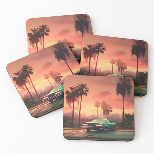 Item preview, Retro Car at Sunset under Palm Trees designed and sold by GreenInkXpress.