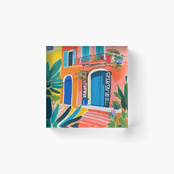 Item preview, Colorful House Facade Mexican Art, Lush Plant Accents designed and sold by PalmitoDecor.