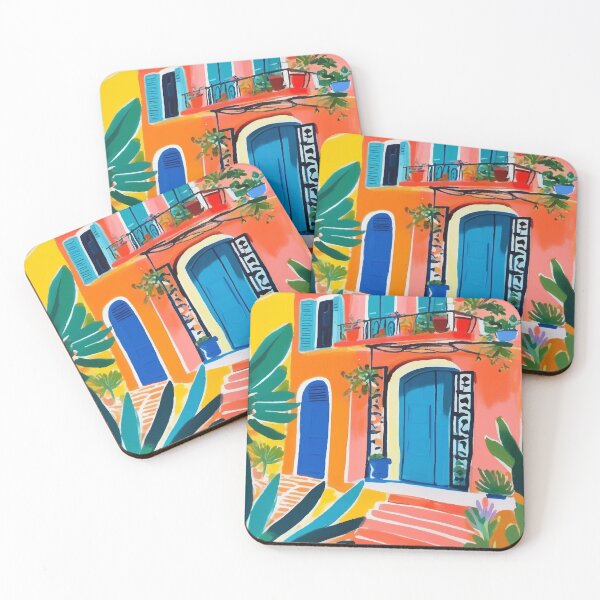 Item preview, Colorful House Facade Mexican Art, Lush Plant Accents designed and sold by PalmitoDecor.