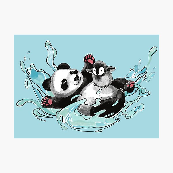 Artikelvorschau, Panda mit Pinguin-Antrieb wagt den Sprung ins Wasser: Ein skurriles Wasserabenteuer entworfen und verkauft von Pandositive.