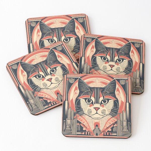 Item preview, Art Deco Cat Print - Vintage-Inspired Pet Portrait in Rich Colors designed and sold by MiszungART.