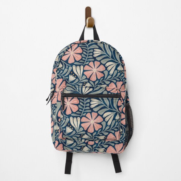 Item preview, Retro folk floral pattern in peach and teal blue designed and sold by Miss-Belle.