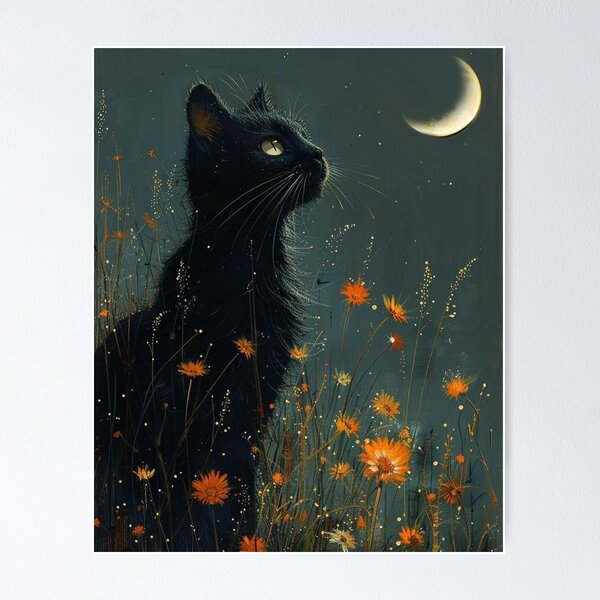Black cat paint Poster