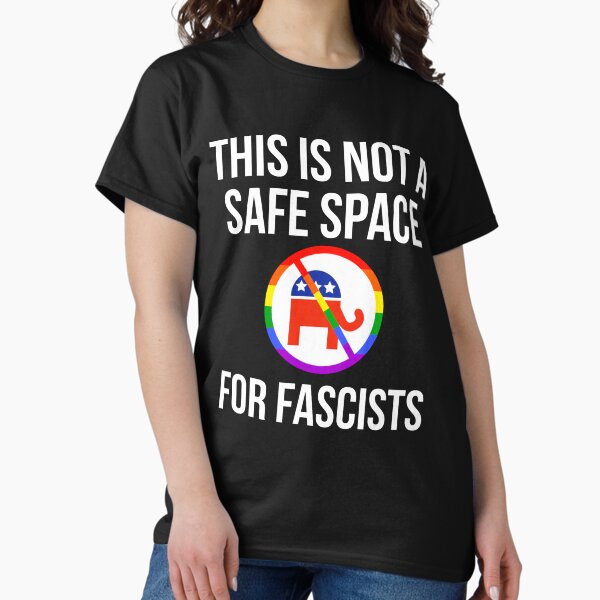 Vista previa del artículo con la obra «Este no es un espacio seguro para los fascistas.», diseñado y vendido por Rachel the Artist .