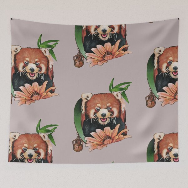 Item preview, Red panda with wild flower designed and sold by KnowingWonder.