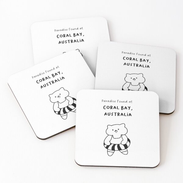 Item preview, Coral Bay, Australia | Line-drawn Cat in a Float Ring | Handwritten-style Font designed and sold by RM-Journey.